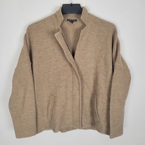 Eileen Fisher 100% Merino Wool Zip-Up Sweater Jacket Womens XS Tan Beige